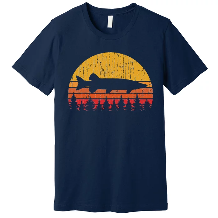 Muskie Fishing Retro Musky Fisherman Treeline Sunset Premium T-Shirt