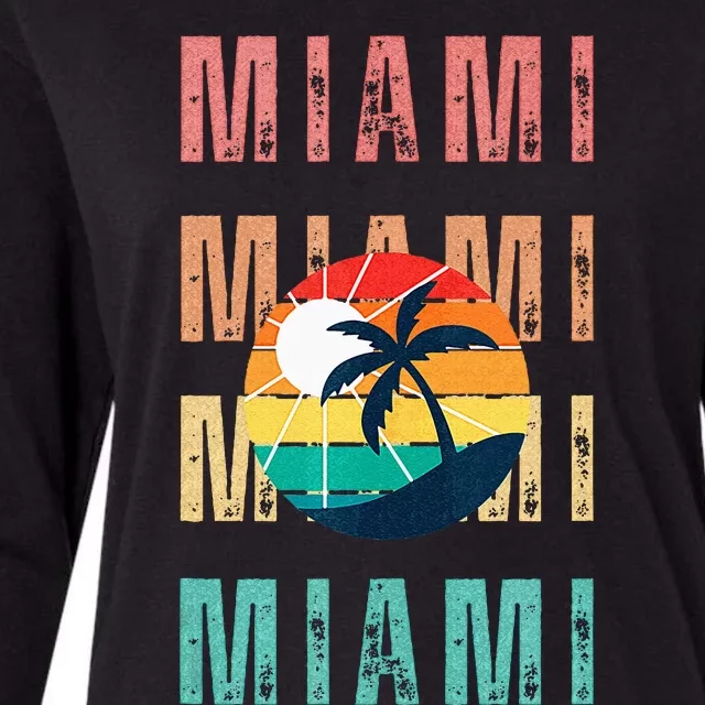 Miami Florida Retro Summer Beach Vibes Top Womens Cotton Relaxed Long Sleeve T-Shirt