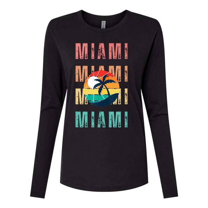 Miami Florida Retro Summer Beach Vibes Top Womens Cotton Relaxed Long Sleeve T-Shirt