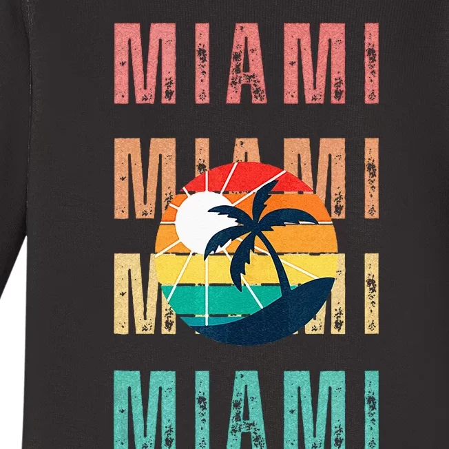 Miami Florida Retro Summer Beach Vibes Top Baby Long Sleeve Bodysuit