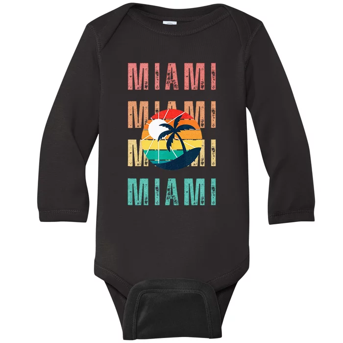 Miami Florida Retro Summer Beach Vibes Top Baby Long Sleeve Bodysuit