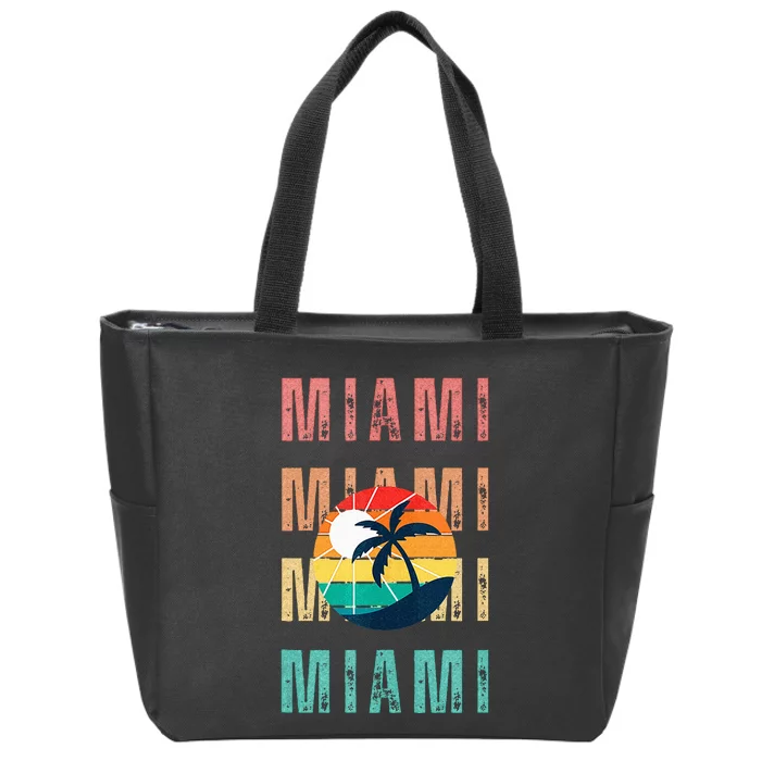 Miami Florida Retro Summer Beach Vibes Top Zip Tote Bag