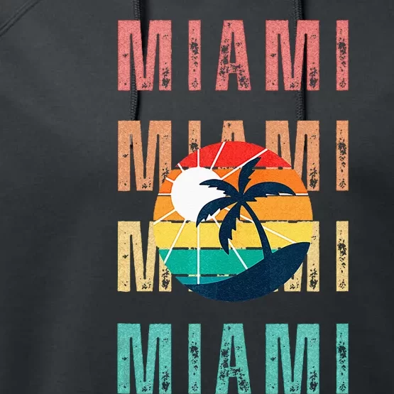 Miami Florida Retro Summer Beach Vibes Top Performance Fleece Hoodie