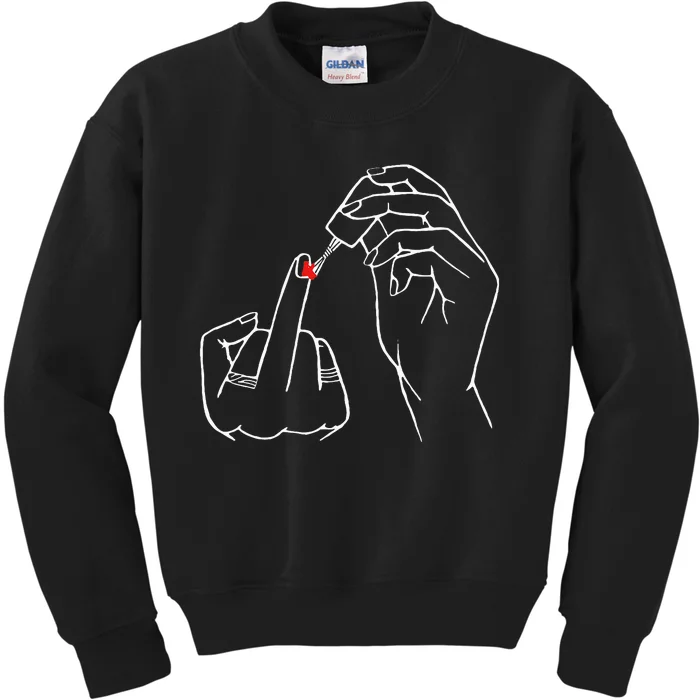 Middle Finger Red Nail Polish Kids Sweatshirt