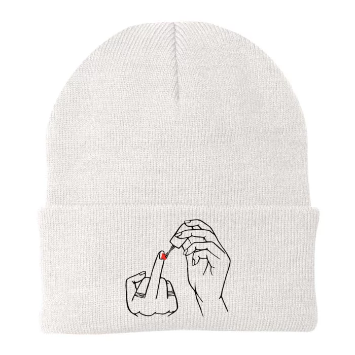 Middle Finger Red Nail Polish Knit Cap Winter Beanie