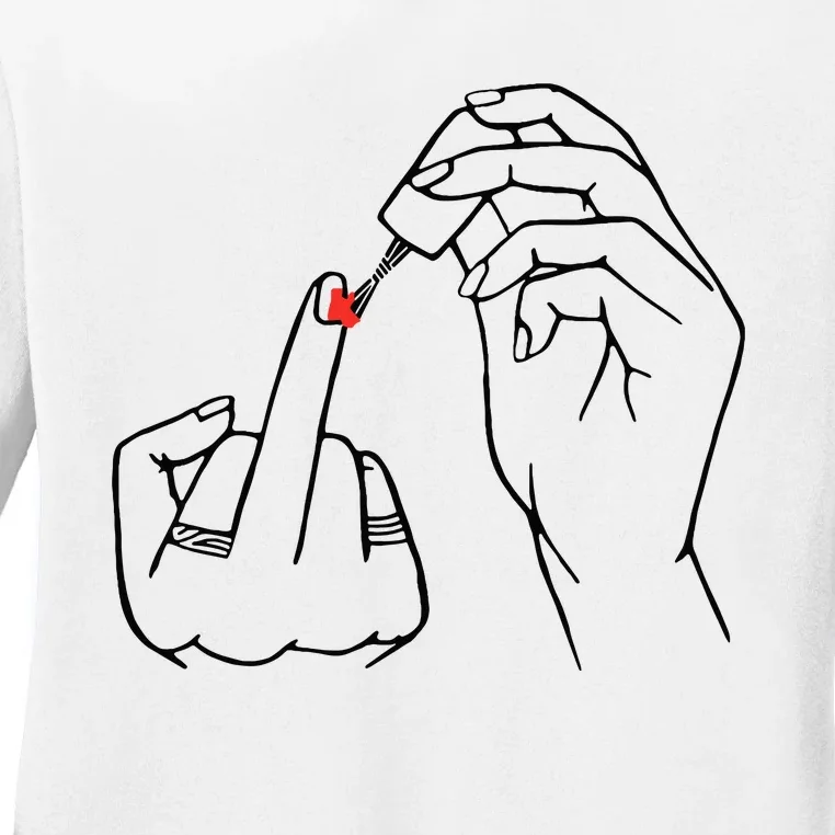 Middle Finger Red Nail Polish Ladies Long Sleeve Shirt