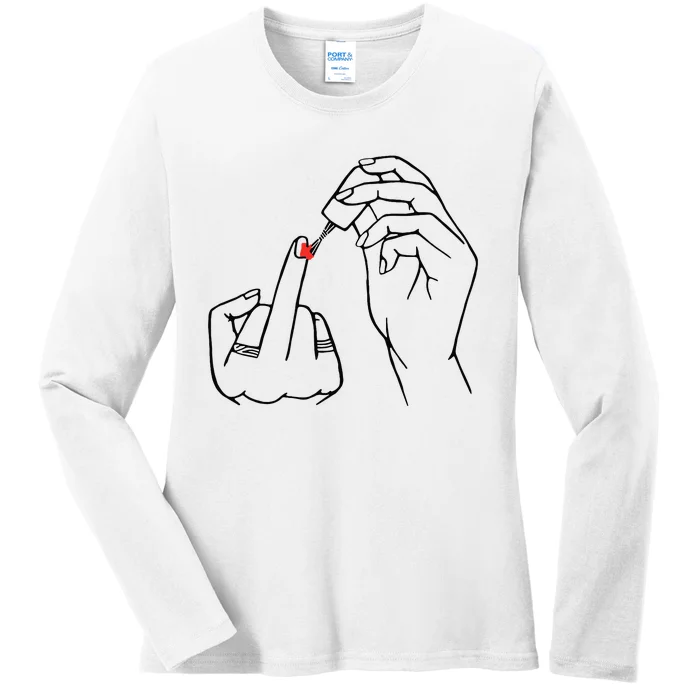 Middle Finger Red Nail Polish Ladies Long Sleeve Shirt