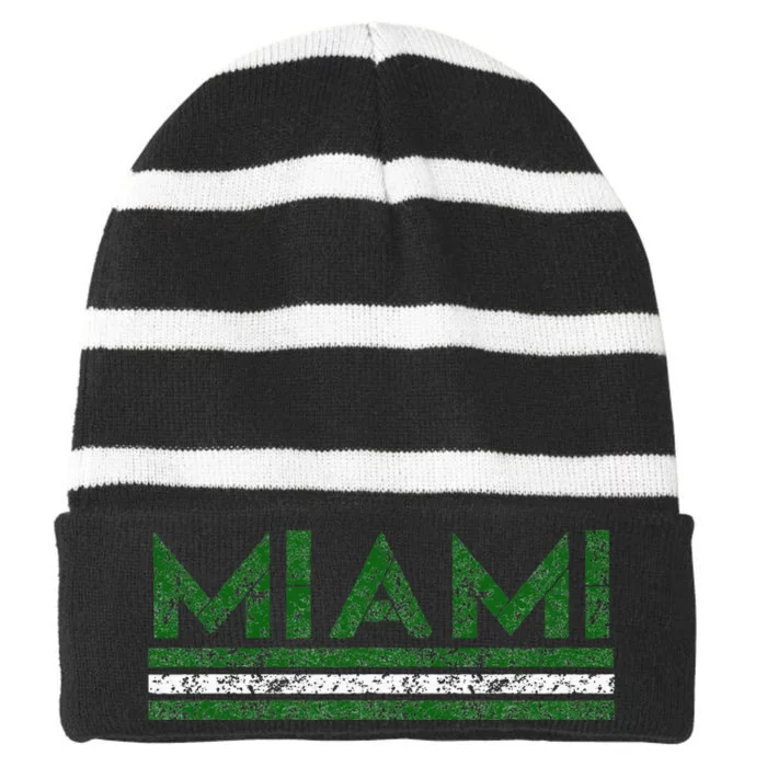 Miami Florida Retro Vintage Weathered Striped Beanie with Solid Band