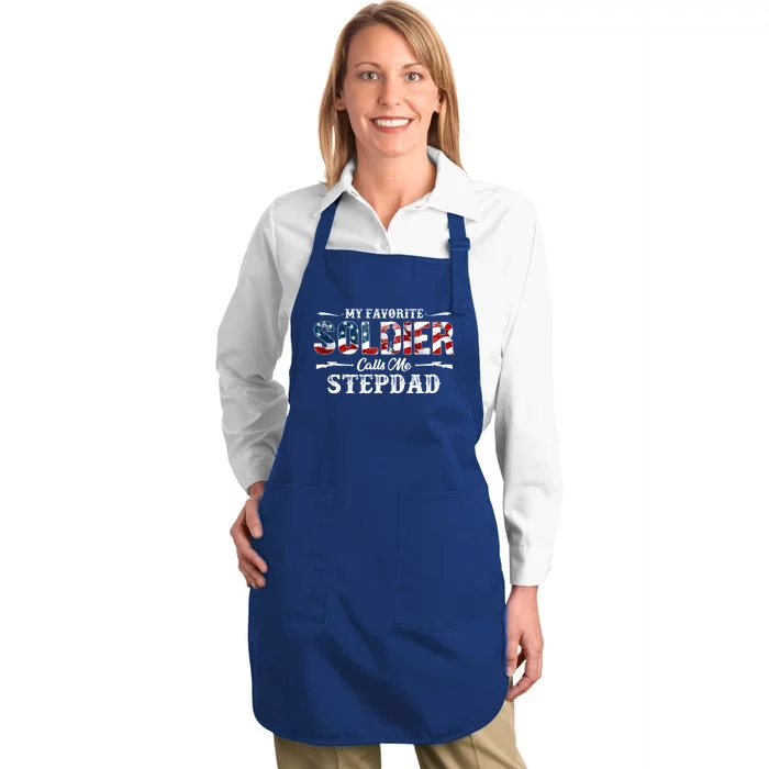 My Favorite Soldier Calls Me Stepdad Gift Fathers Day Gift Full-Length Apron With Pocket