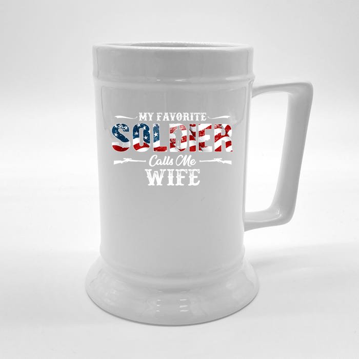 My Favorite Soldier Calls Me Wife Gift Fathers Day Cute Gift Front & Back Beer Stein