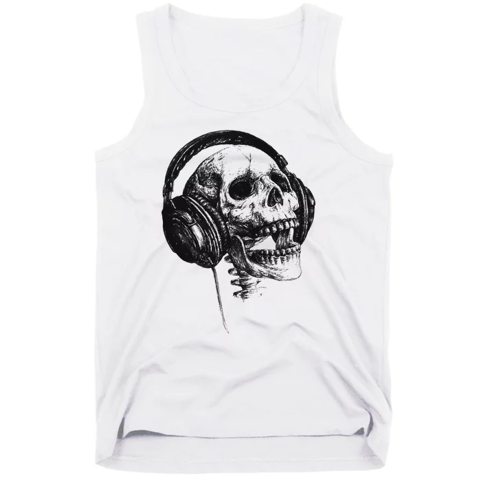 Music Forever Skull With Headphones Ink Graphic Rock Song Tank Top