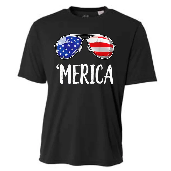 Merica Flag Sunglasses Patriotic 4th of July Cooling Performance Crew T-Shirt