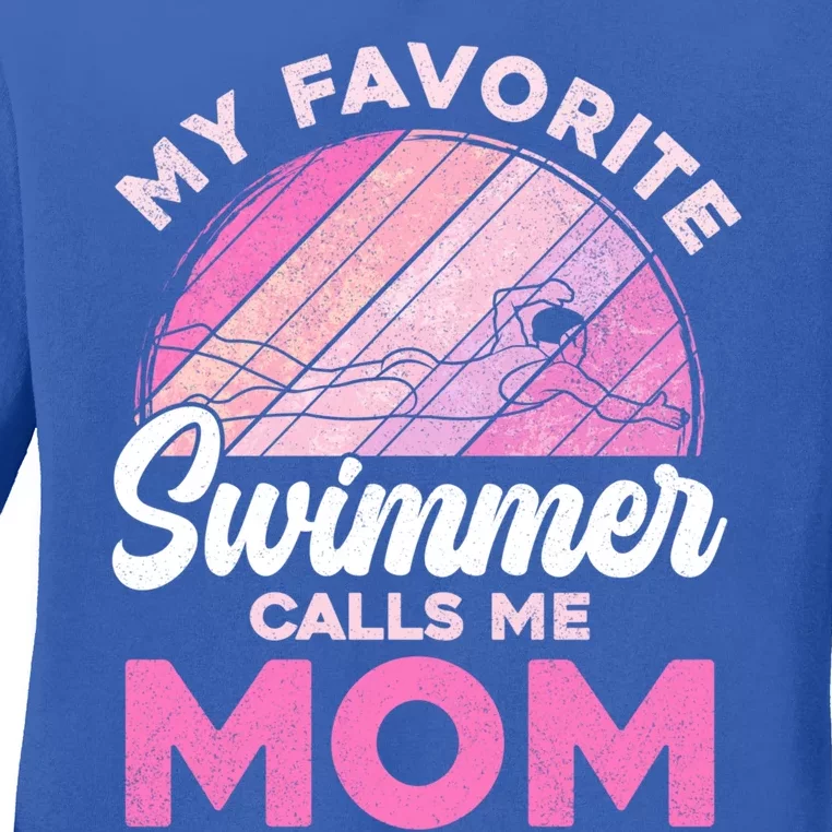 My Favorite Swimmer Calls Me Mom Mothers Day Retro Swimming Gift Ladies Long Sleeve Shirt