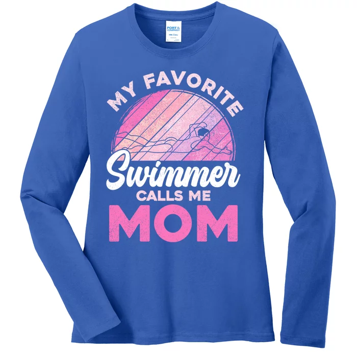 My Favorite Swimmer Calls Me Mom Mothers Day Retro Swimming Gift Ladies Long Sleeve Shirt