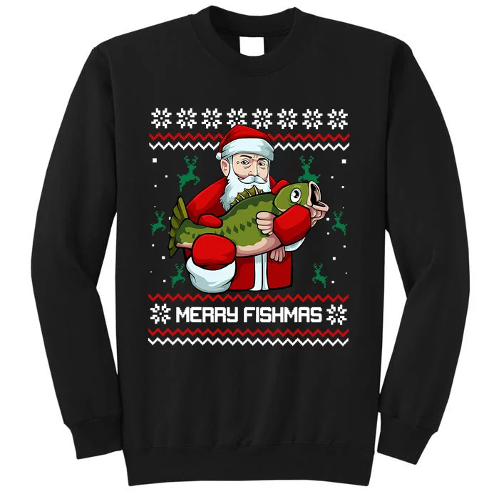 Merry Fishmas Santa Fishing Lover Christmas Holiday Ugly Sweater Tall Sweatshirt