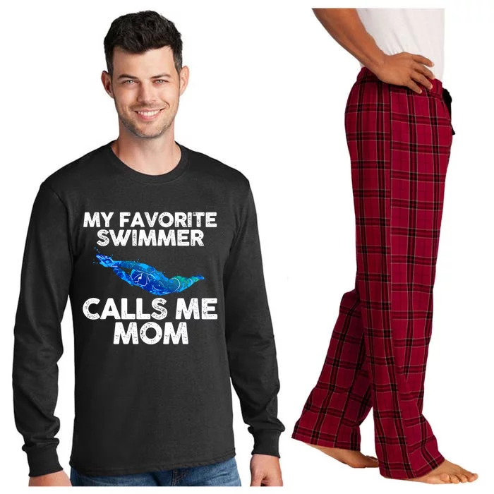 My Favorite Swimmer Calls Me Mom Gift Long Sleeve Pajama Set