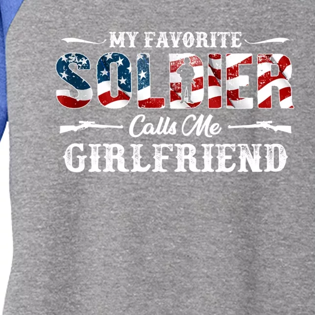 My Favorite Soldier Calls Me Girlfriend Gift Fathers Day Gift Women's Tri-Blend 3/4-Sleeve Raglan Shirt