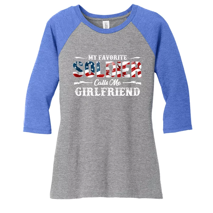 My Favorite Soldier Calls Me Girlfriend Gift Fathers Day Gift Women's Tri-Blend 3/4-Sleeve Raglan Shirt