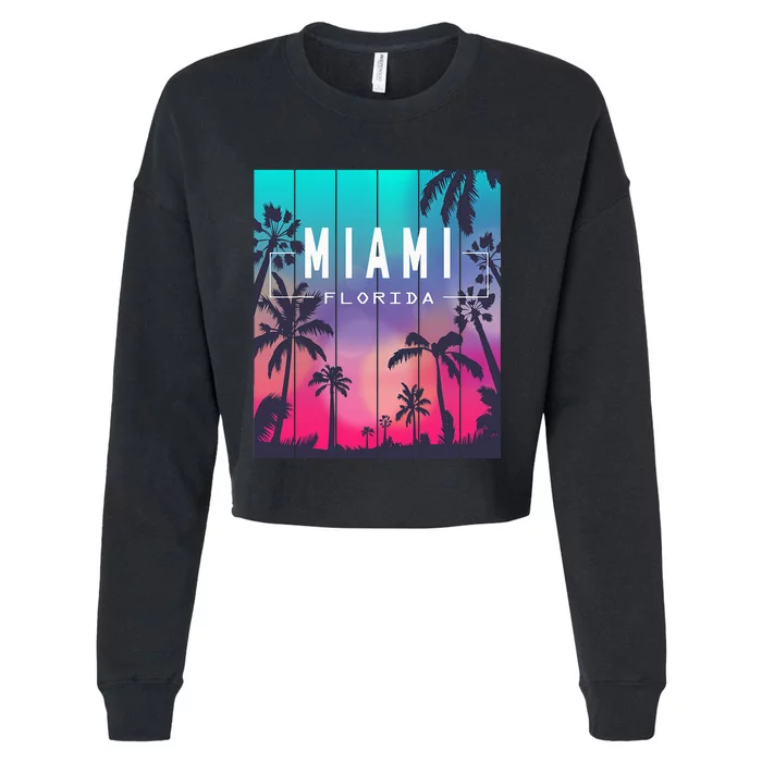 Miami Florida Sunset I Love Miami Beach Souvenir Cropped Pullover Crew