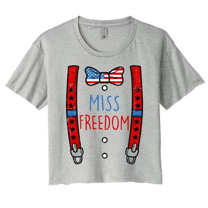 Miss Freedom Suspenders 4th Of July Gift Women's Crop Top Tee