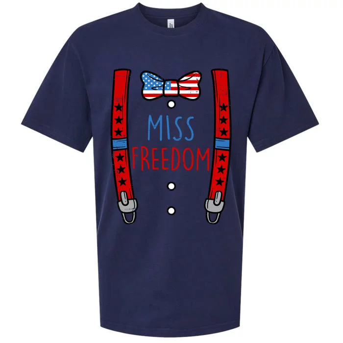 Miss Freedom Suspenders 4th Of July Gift Sueded Cloud Jersey T-Shirt