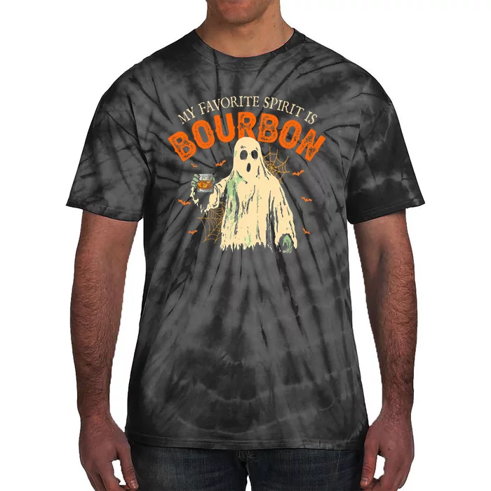 My Favorite Spirit Is Bourbon Funny Ghost Halloween Costume Tie-Dye T-Shirt