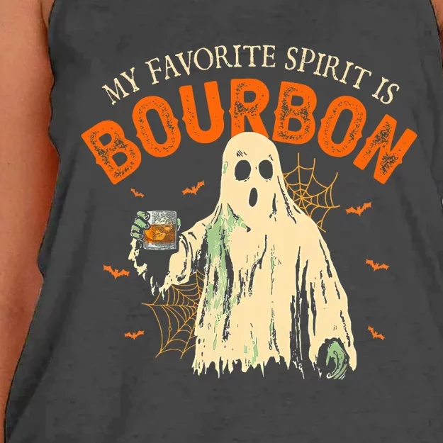 My Favorite Spirit Is Bourbon Funny Ghost Halloween Costume Women's Knotted Racerback Tank