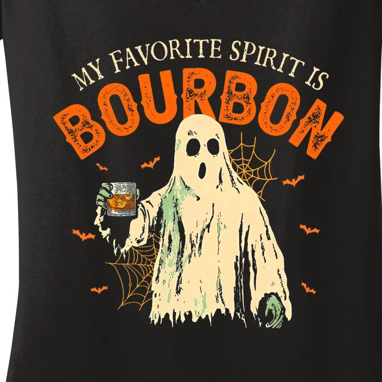 My Favorite Spirit Is Bourbon Funny Ghost Halloween Costume Women's V-Neck T-Shirt