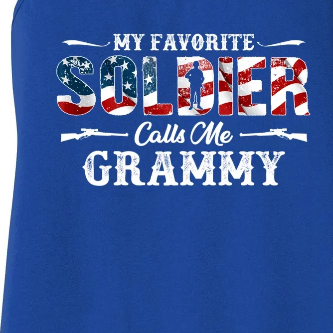 My Favorite Soldier Calls Me Grammy Gift Fathers Day Gift Women's Racerback Tank