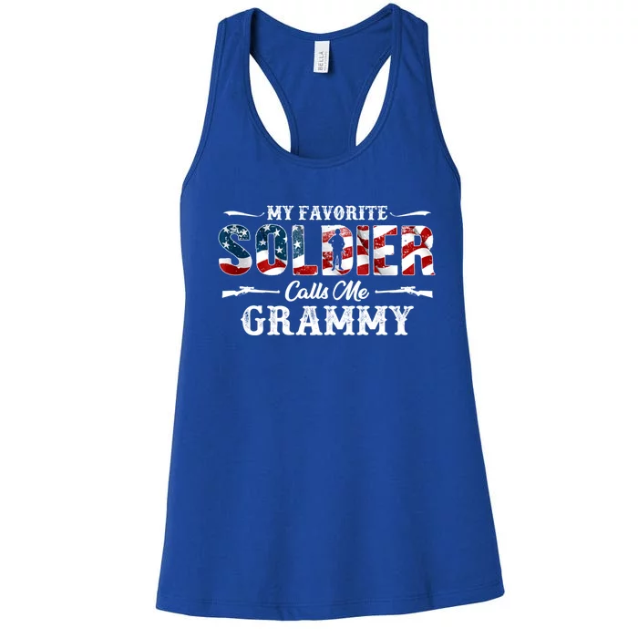 My Favorite Soldier Calls Me Grammy Gift Fathers Day Gift Women's Racerback Tank