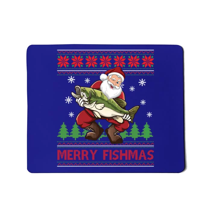 Merry Fishmas Santa Fishing Ugly Christmas Sweater Style Gift Mousepad