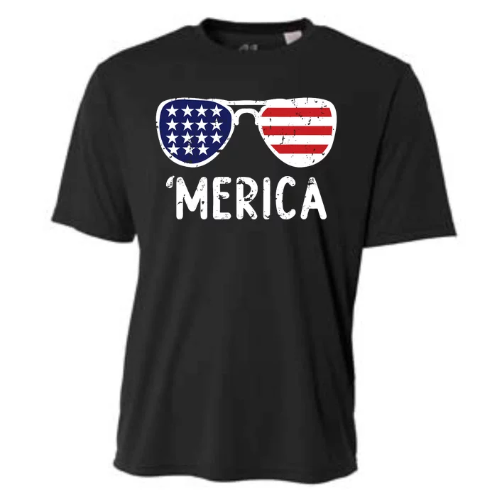 Merica Flag Sunglasses Patriotic 4th Of July Cooling Performance Crew T-Shirt