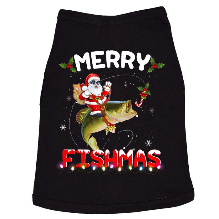 Merry Fishmas Santa Riding Fish Christmas Pjs Fishers Doggie Tank