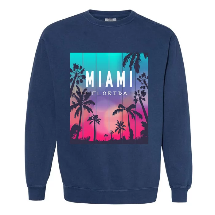 Miami Florida Sunset I Love Miami Beach Souvenir Garment-Dyed Sweatshirt