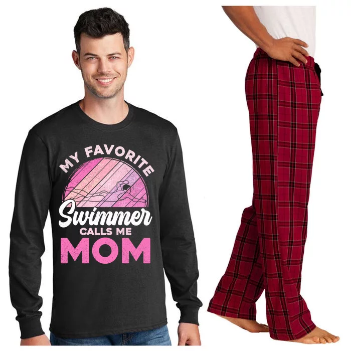 My Favorite Swimmer Calls Me Mom Mothers Day Retro Swimming Gift Long Sleeve Pajama Set