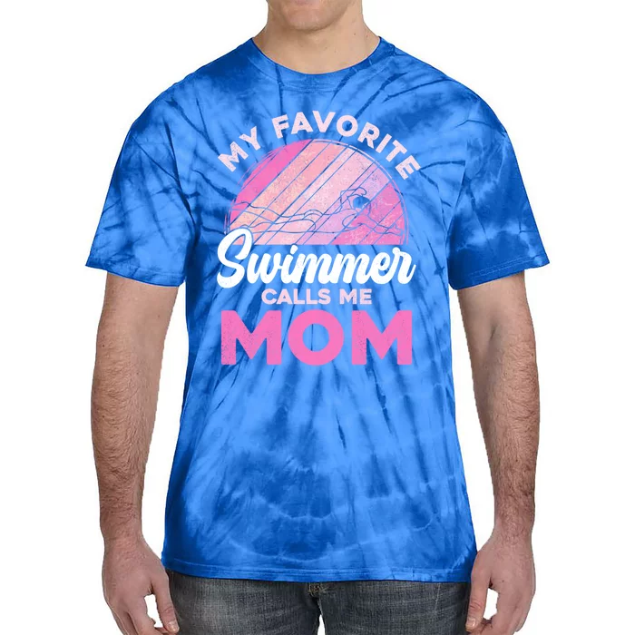 My Favorite Swimmer Calls Me Mom Mothers Day Retro Swimming Gift Tie-Dye T-Shirt