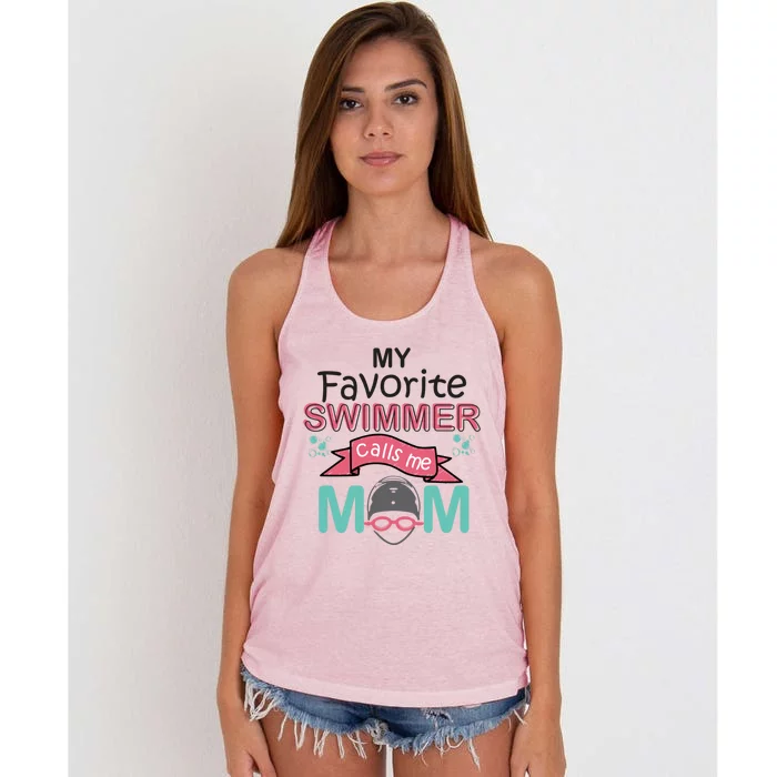 My Favorite Swimmer Calls Me Mom Swim Team Swimming Gift Women's Knotted Racerback Tank