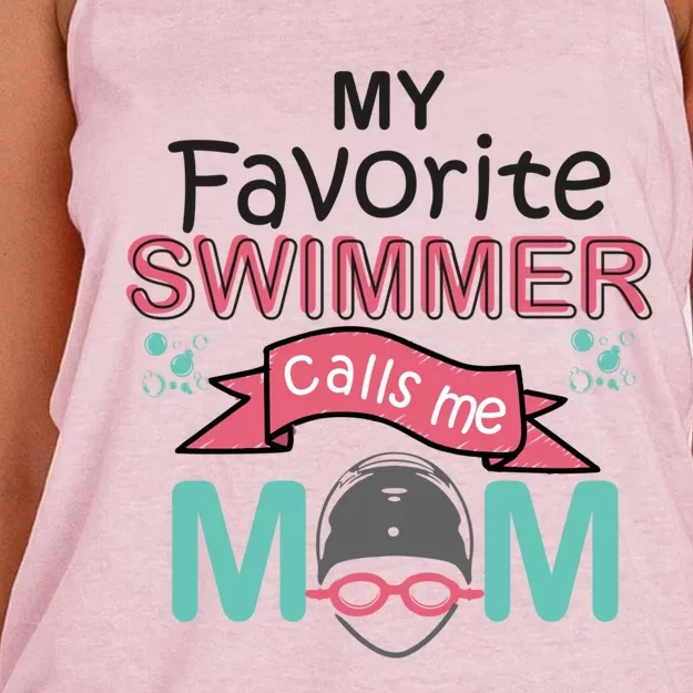 My Favorite Swimmer Calls Me Mom Swim Team Swimming Gift Women's Knotted Racerback Tank