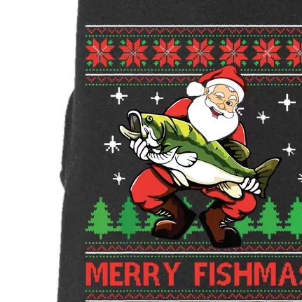 Merry Fishmas Santa Fishing Ugly Christmas Sweater Style Doggie 3-End Fleece Hoodie