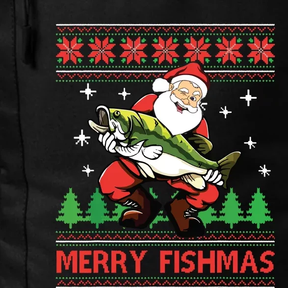 Merry Fishmas Santa Fishing Ugly Christmas Sweater Style Daily Commute Backpack