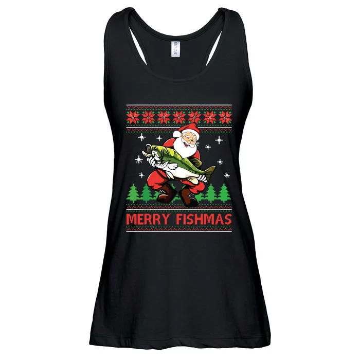 Merry Fishmas Santa Fishing Ugly Christmas Sweater Style Ladies Essential Flowy Tank