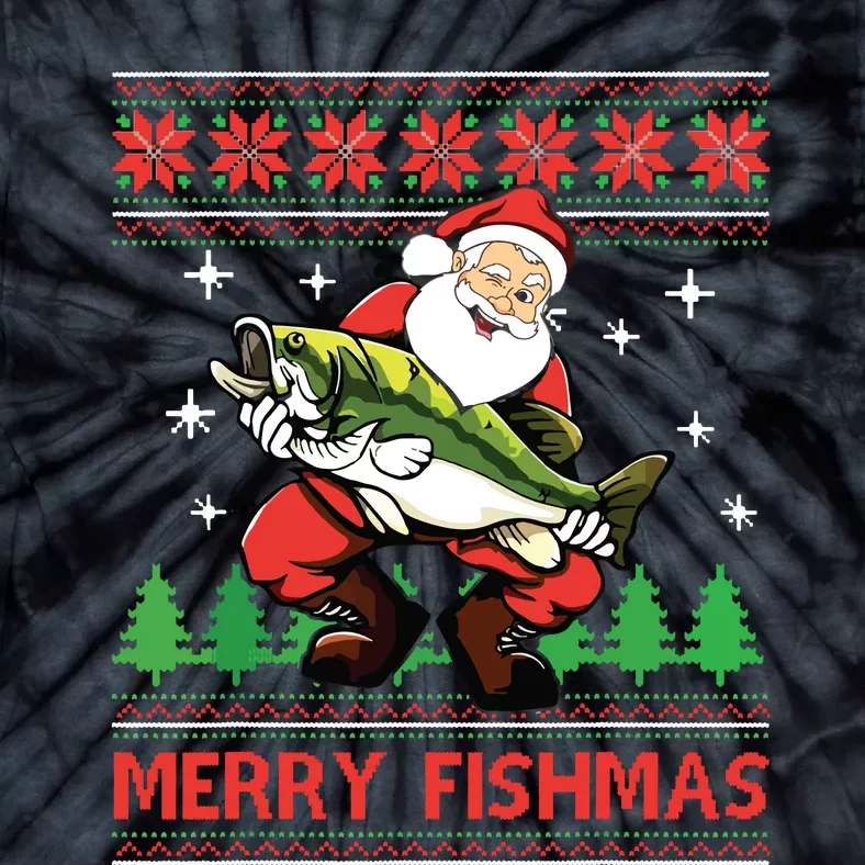 Merry Fishmas Santa Fishing Ugly Christmas Sweater Style Tie-Dye T-Shirt