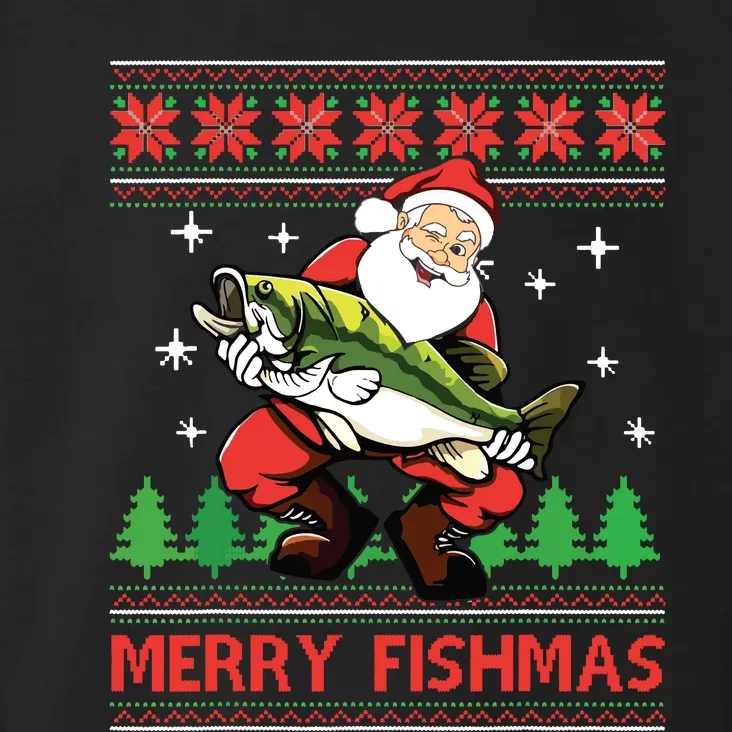 Merry Fishmas Santa Fishing Ugly Christmas Sweater Style Toddler Hoodie