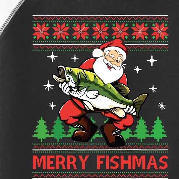 Merry Fishmas Santa Fishing Ugly Christmas Sweater Style Toddler Fine Jersey T-Shirt