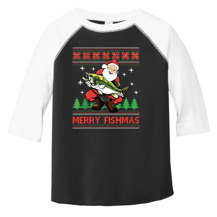 Merry Fishmas Santa Fishing Ugly Christmas Sweater Style Toddler Fine Jersey T-Shirt