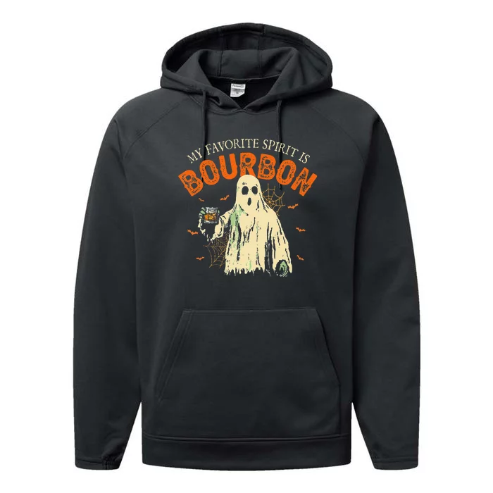 My Favorite Spirit Is Bourbon Funny Ghost Halloween Costume Gift Performance Fleece Hoodie