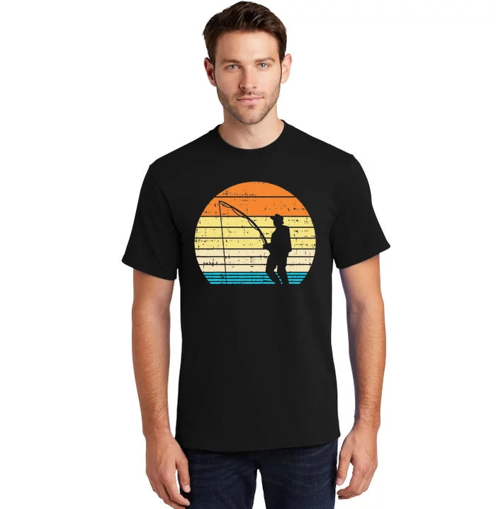 Man Fishing Sunset Retro Angling Fisherman Angler Gift Tall T-Shirt