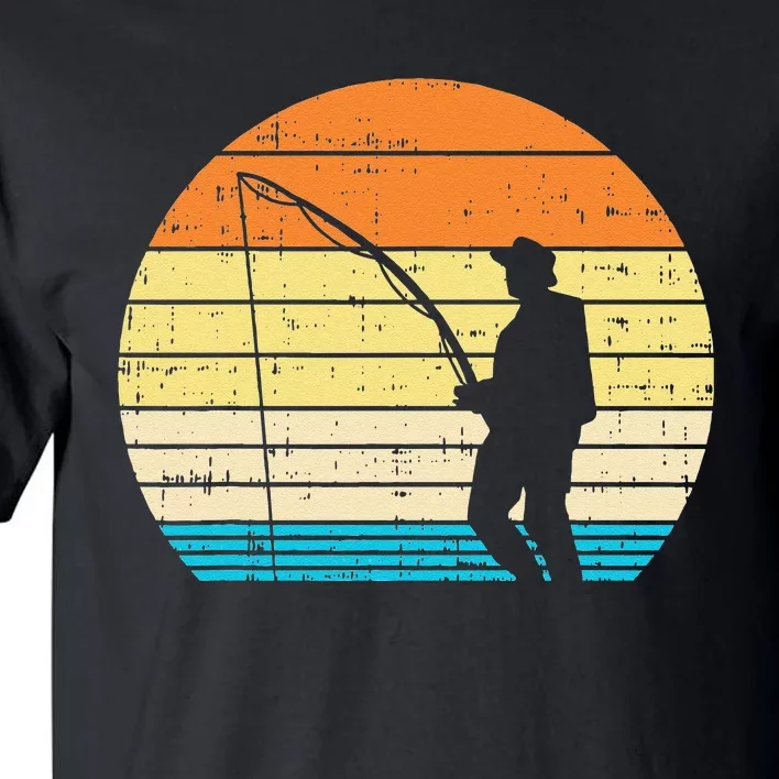 Man Fishing Sunset Retro Angling Fisherman Angler Gift Tall T-Shirt