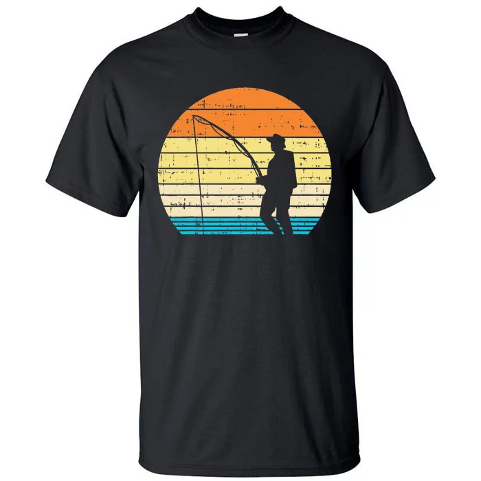 Man Fishing Sunset Retro Angling Fisherman Angler Gift Tall T-Shirt