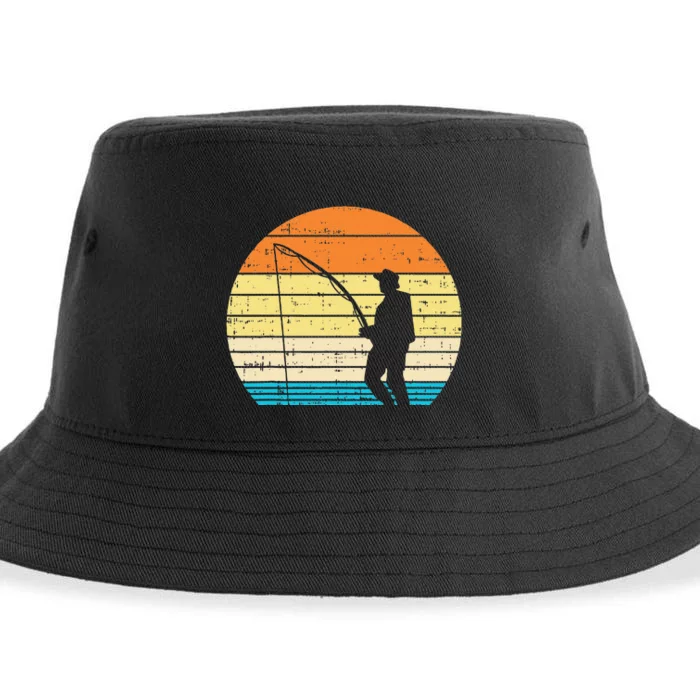 Man Fishing Sunset Retro Angling Fisherman Angler Gift Sustainable Bucket Hat